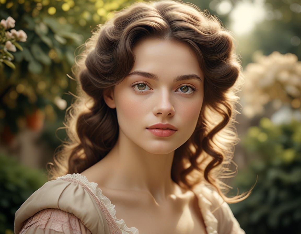 French woman from the XVIIIth century in the garden