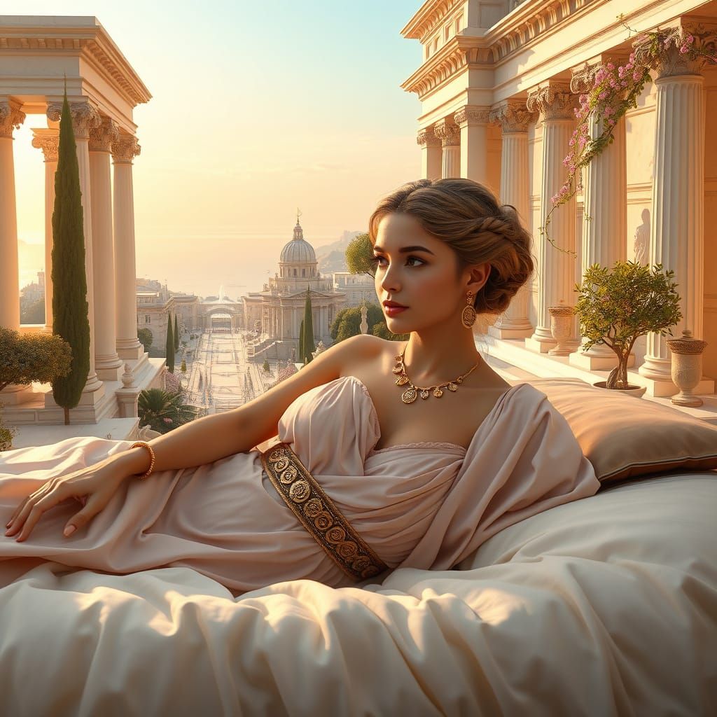 Elegant Ancient Roman Goddess in Relaxed Repose