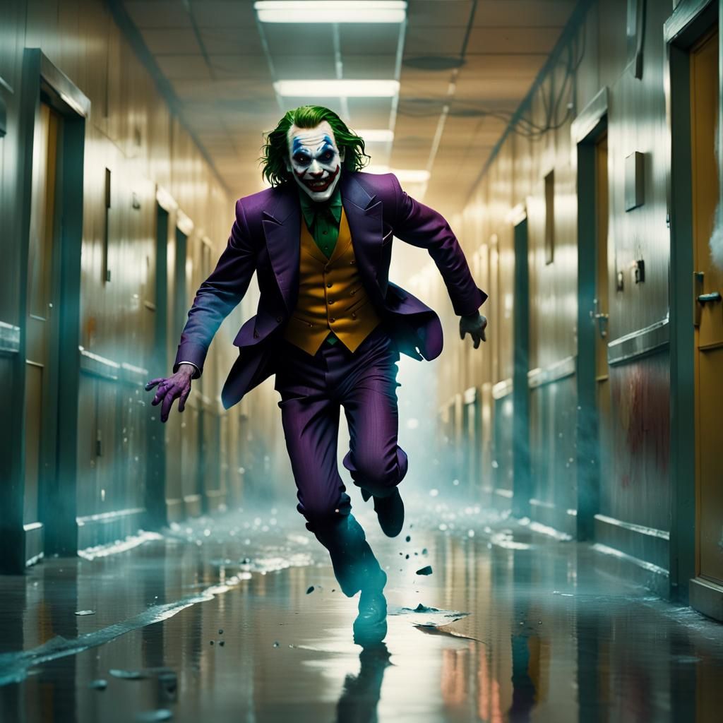 The Joker's Dramatic Escape in a Vibrant Oil Painting Style