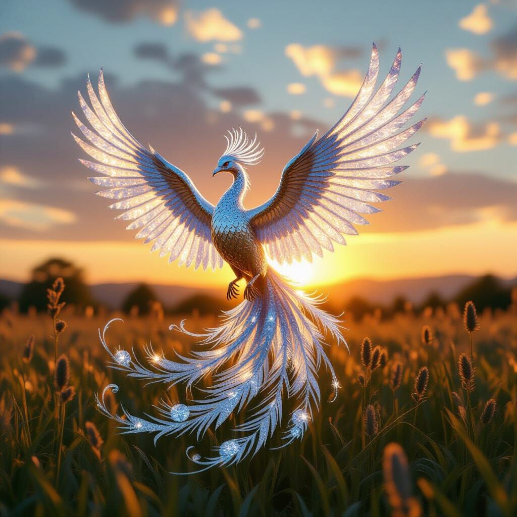 Glittering Silver Phoenix in Renaissance Style
