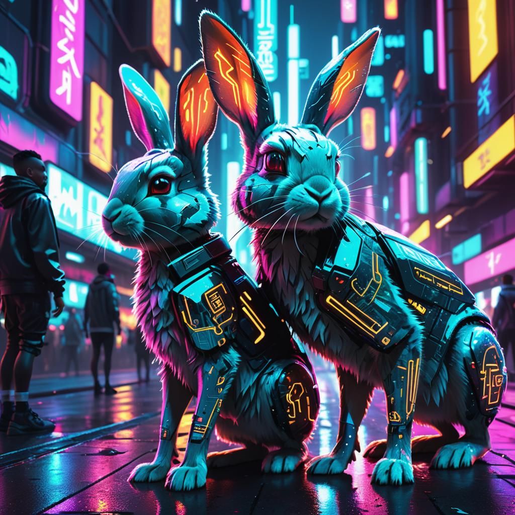 Urban Bunnies with Cyberpunk Digital Tattoos