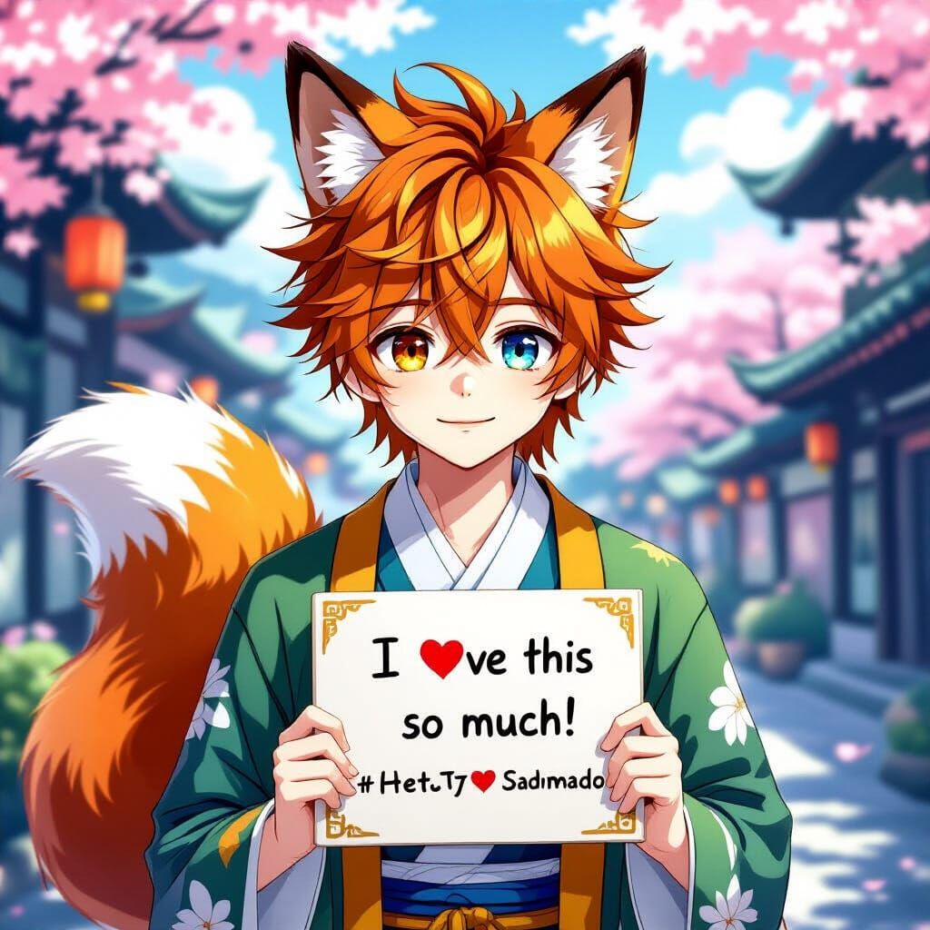 Anime Boy with Fox Tail in Dreamy Illustration