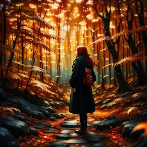 Girl in Autumn Leaves, Miyazaki-Inspired Oil Painting