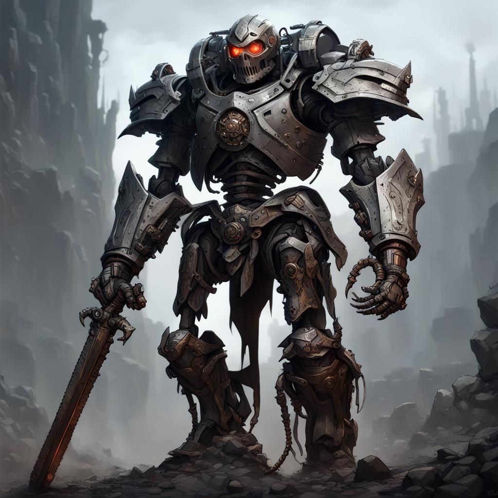 Cyberpunk Dark Fantasy Robot Knight in Power Armor