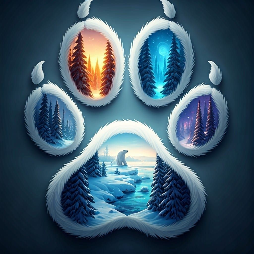 Winter Landscapes in Majestic Snow Paw Print Frame