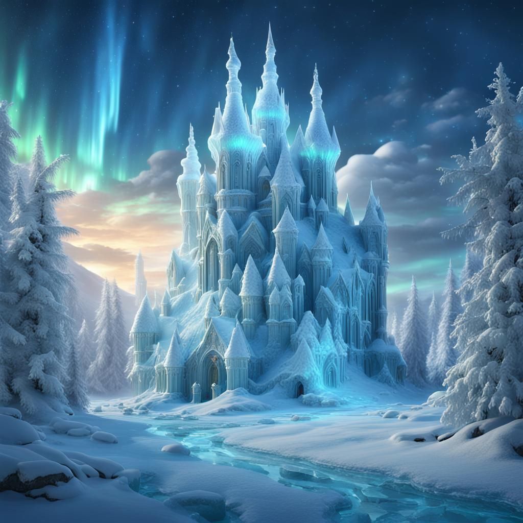 Eternal Winter Realm Unveiled by Ice Fairies in Vibrant Auro...