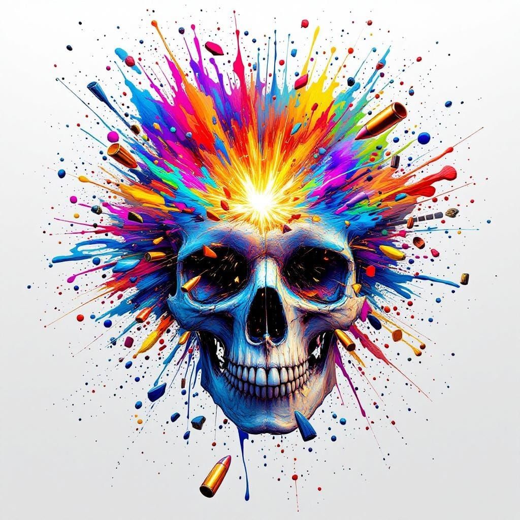 Skull Impact: Abstract Expressionism with Neon Accents