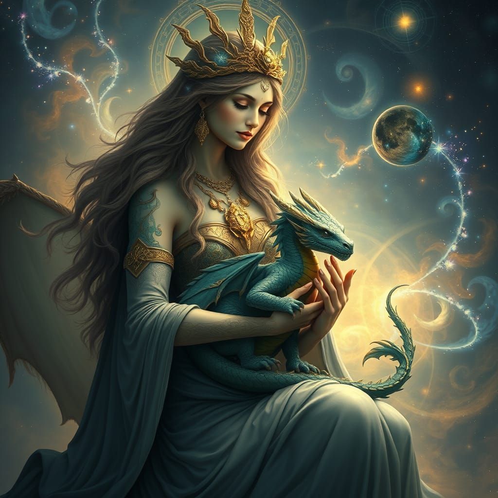 Earth Goddess with Celestial Dragon in Magical Realism