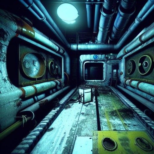 Dark Abandoned Submarine Interior in a Post-Apocalyptic Worl...