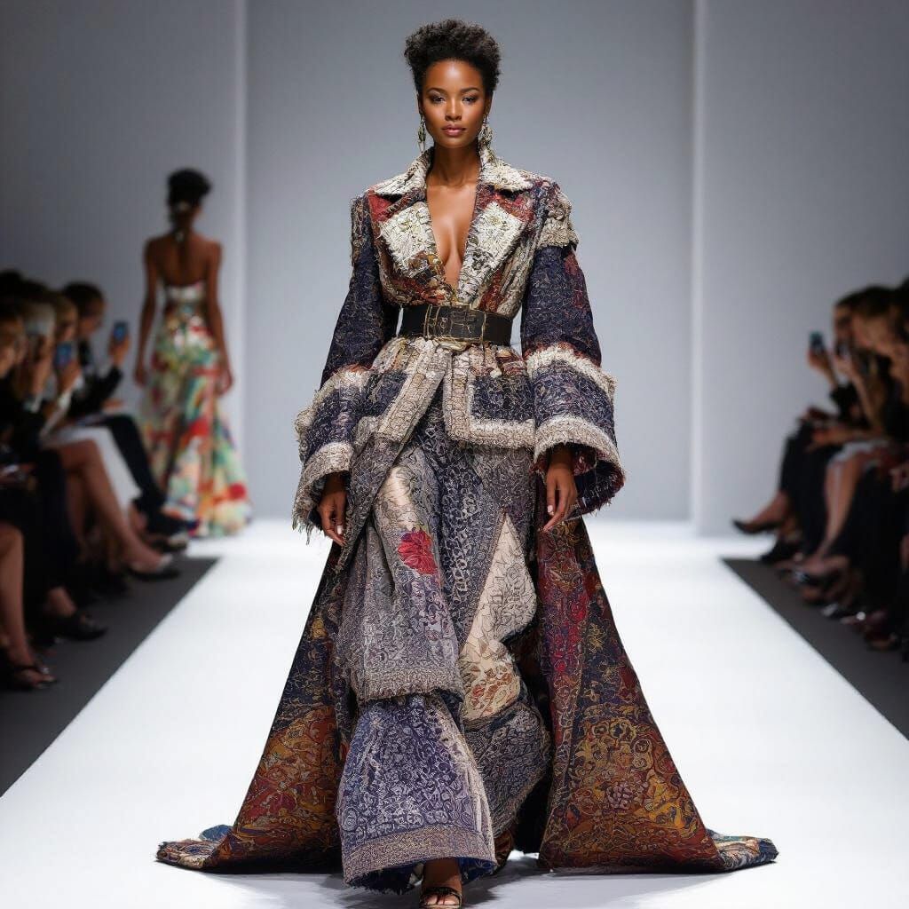 Confident Woman on Runway in Contemporary Art Style