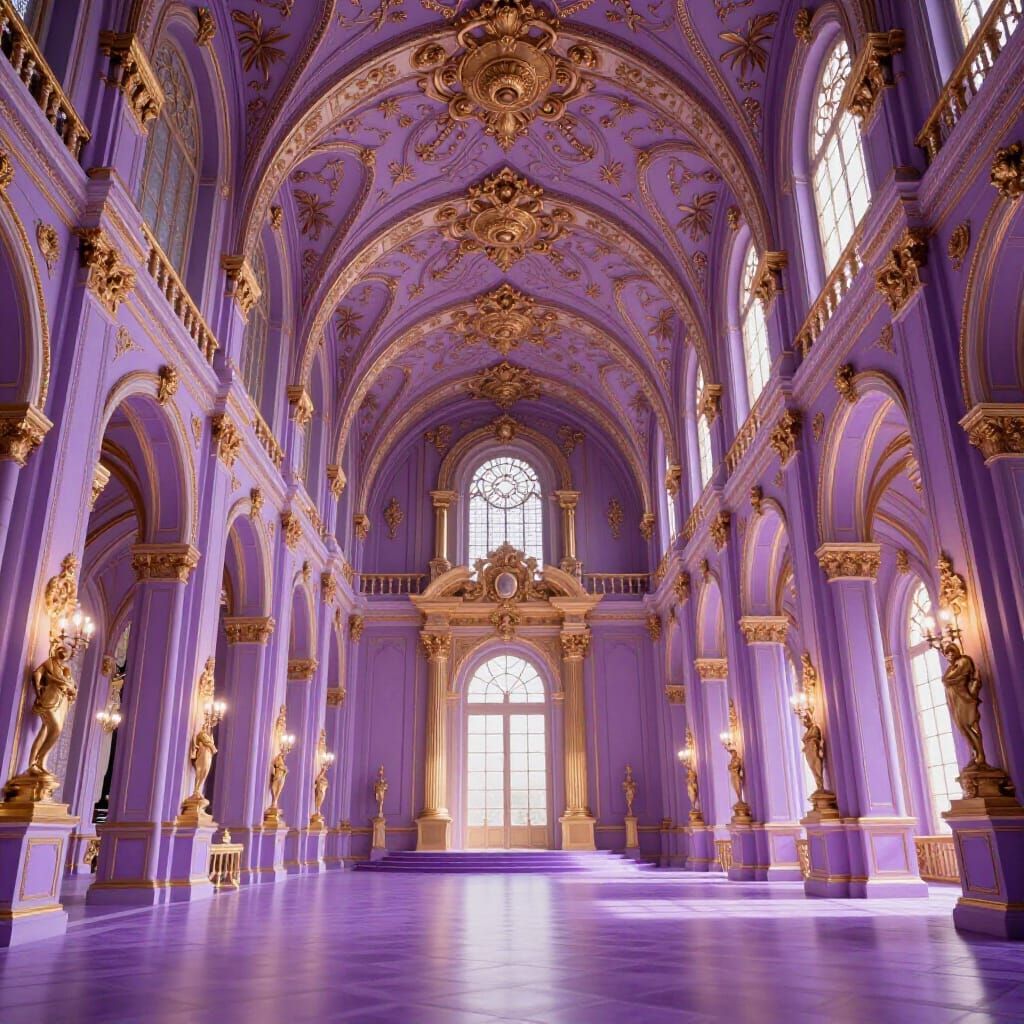 Epic Royal Purple Palace Hall with Golden Details
