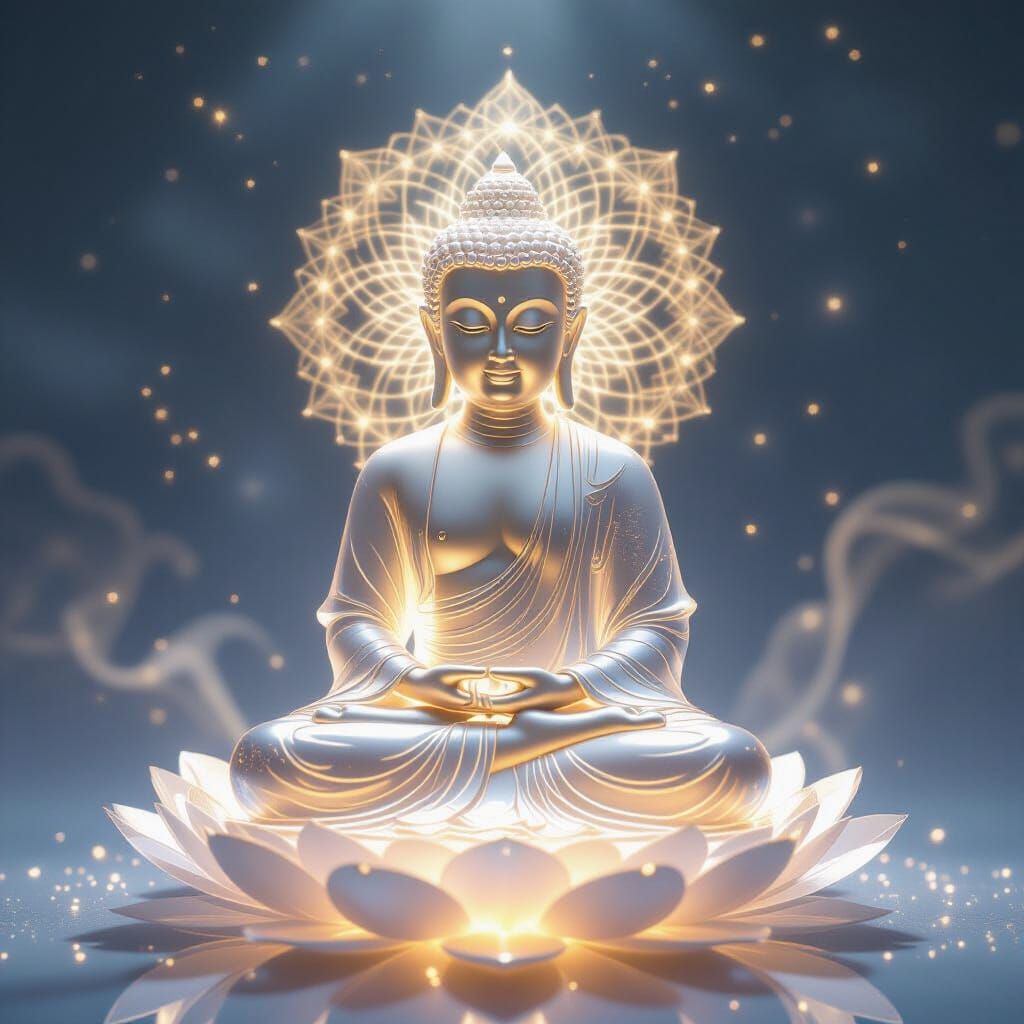 Radiant Buddha in Nebula as Photorealistic Digital Painting