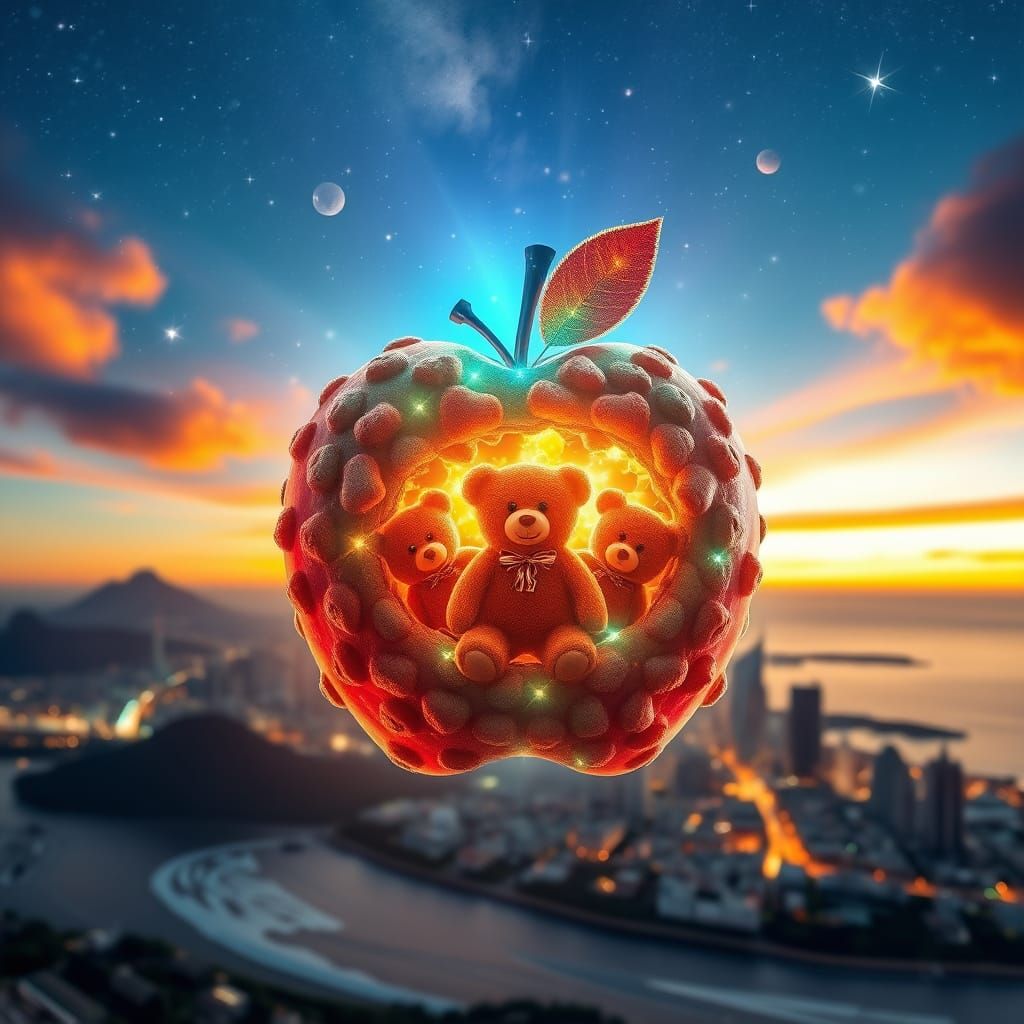 Glowing Quantum Apple Made of Micro Teddy Bears