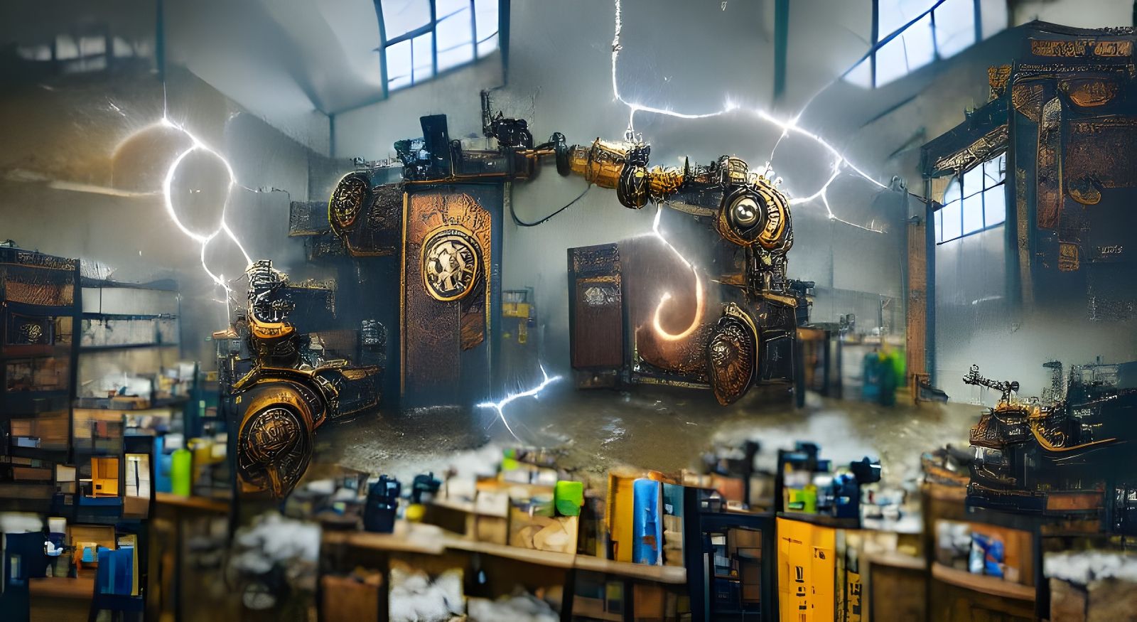 Elegant Steampunk Portal in a Tinkerer's Workshop