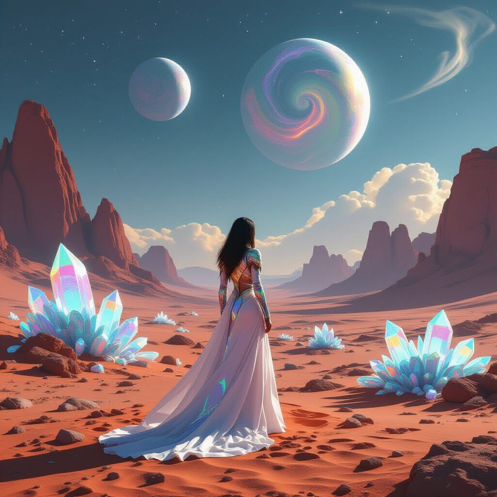 Futuristic Woman on Alien Planet with Nebulae