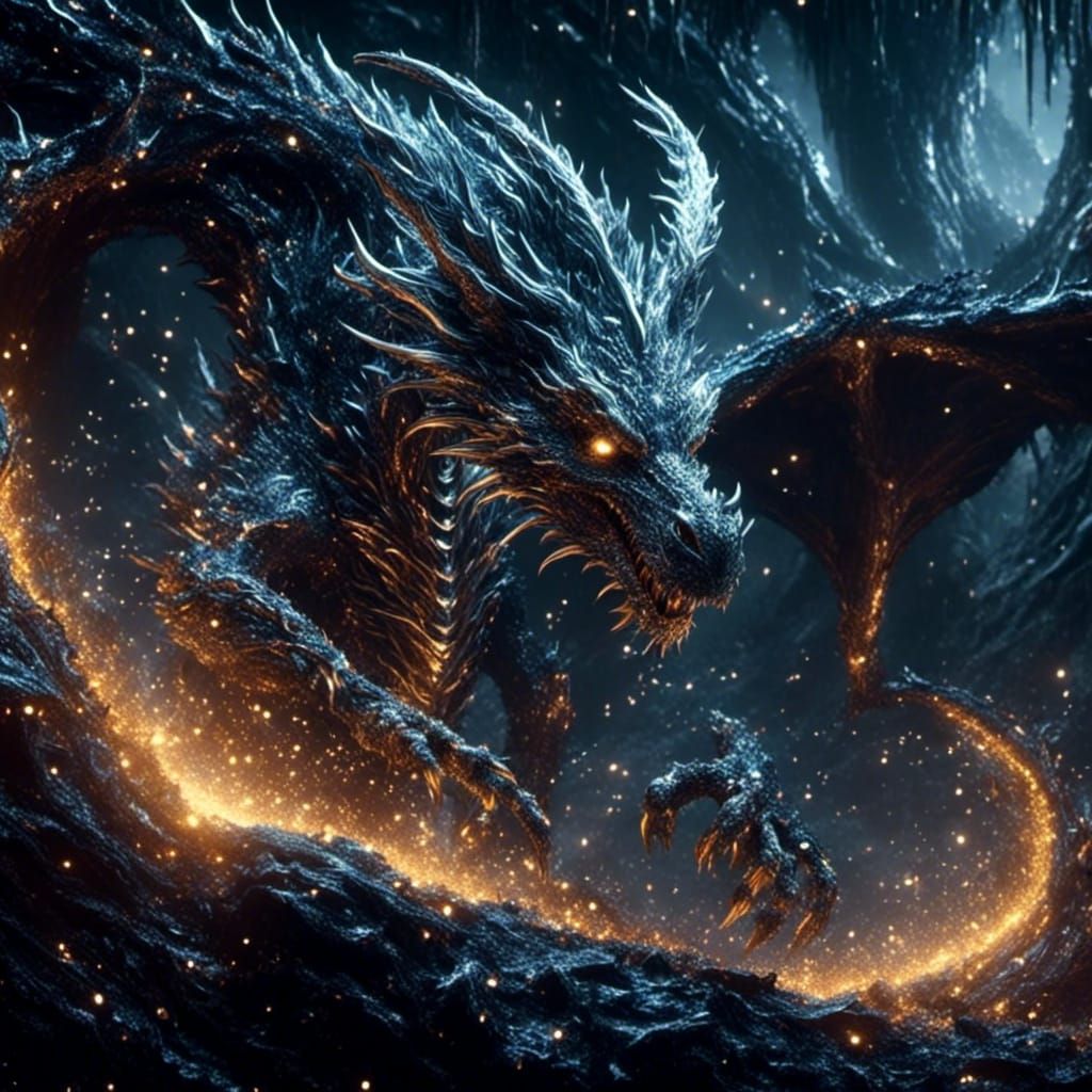 Electric Dragon Protects Precious Eggs in Majestic Cave