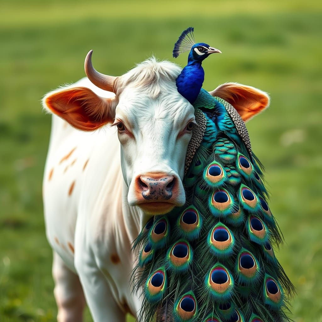 Cow-Peacock Hybrid in Distressed Landscape