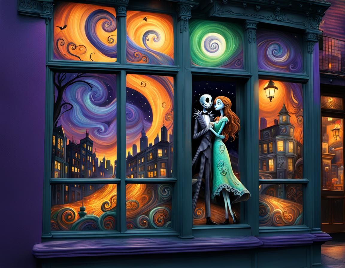 Whimsical NYC Nocturne: Jack and Sally on a Brooklyn Coffee....