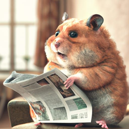 Adorable Hamster Reads Newspaper: 3D Digital Art
