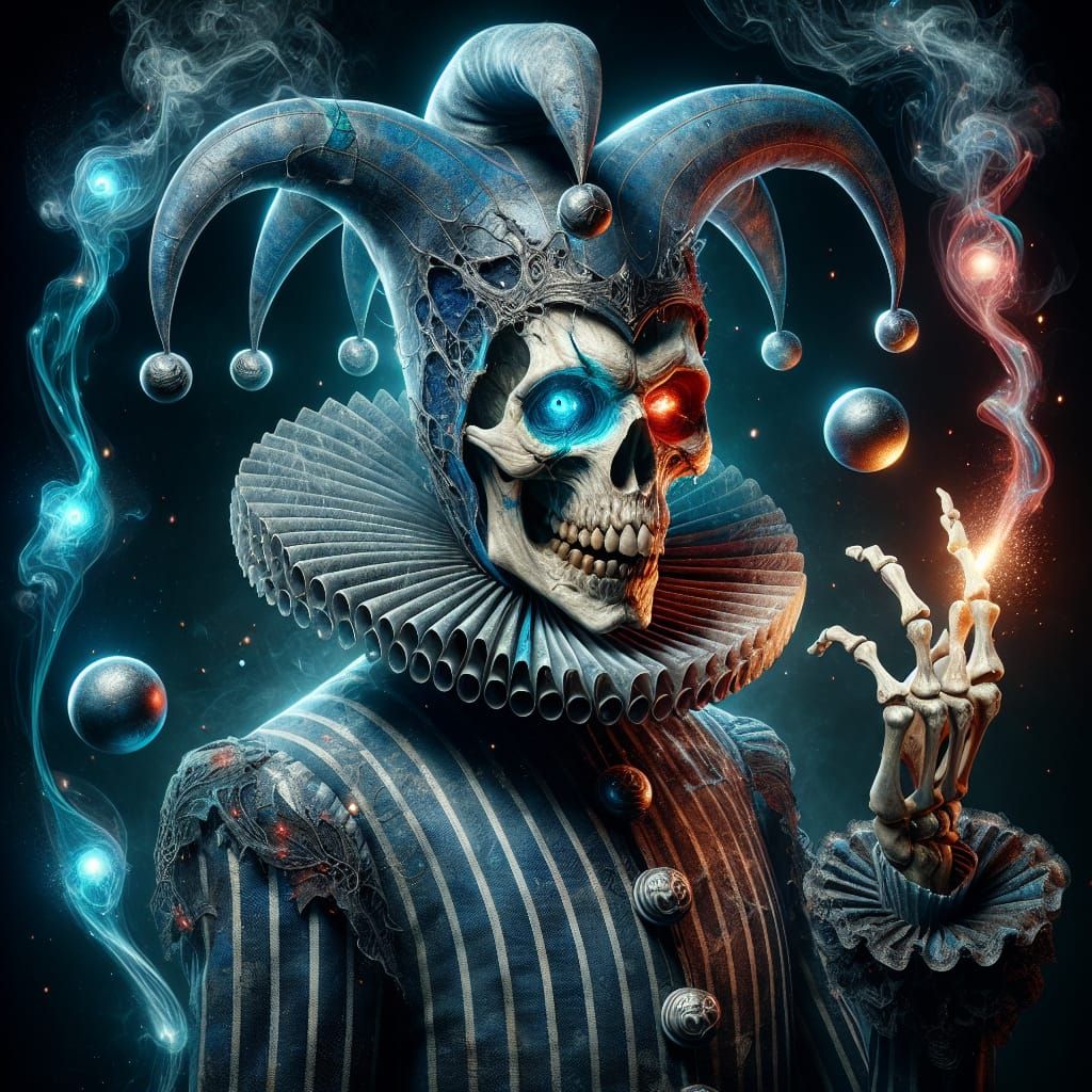 Sinister Jester in a Dark, Hyper-Realistic Scene