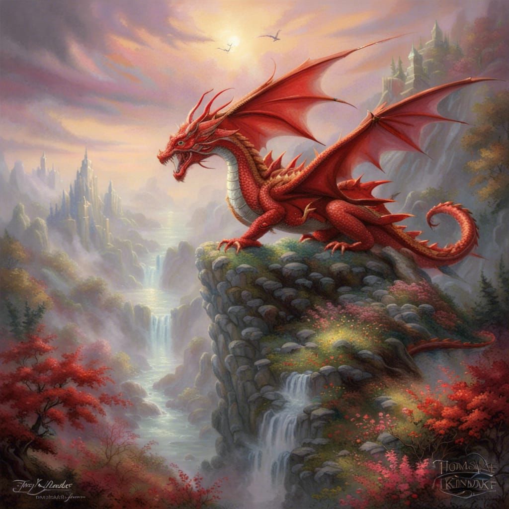Red Dragon in an Ethereal Fantasy Landscape