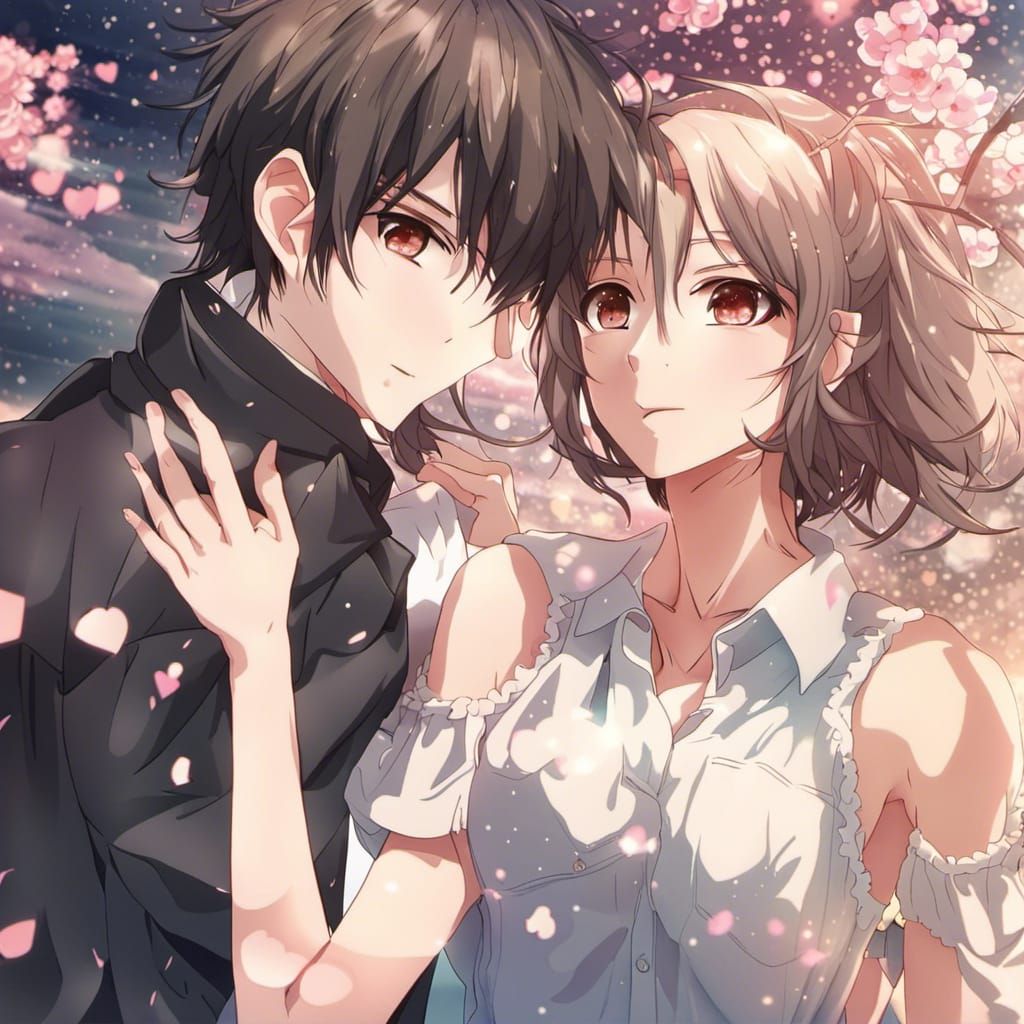 Romantic Japanese Key Visual with Beautiful Woman in Love