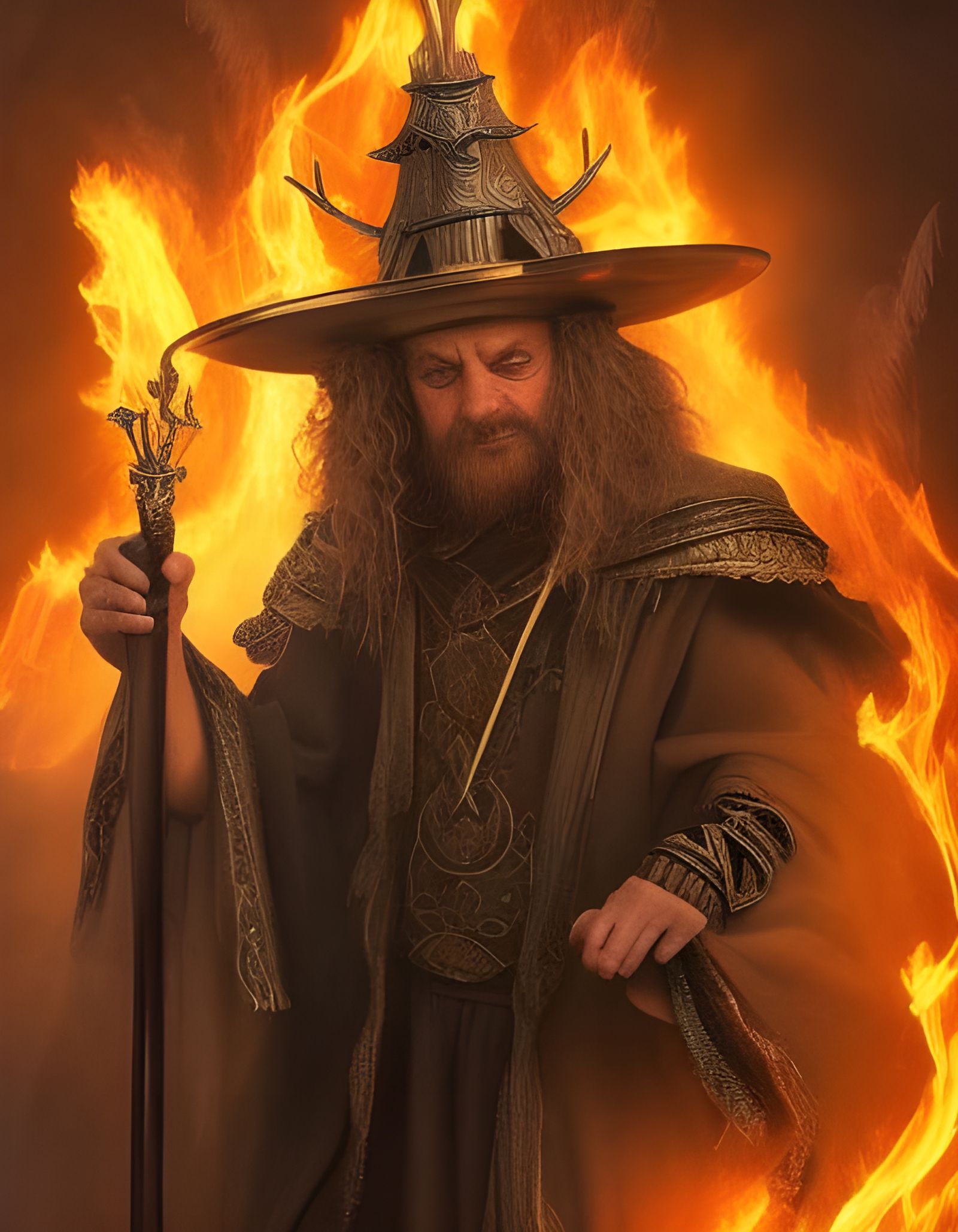 Epic Digital Painting of a Fire Wizard in a Dramatic Atmosph...