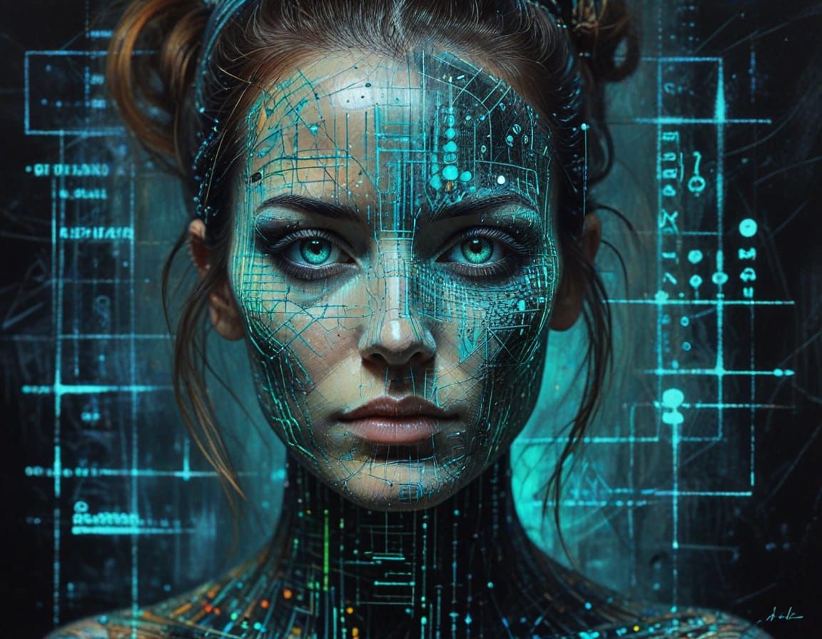 Cyborg Hacker in Neon Dreamscape