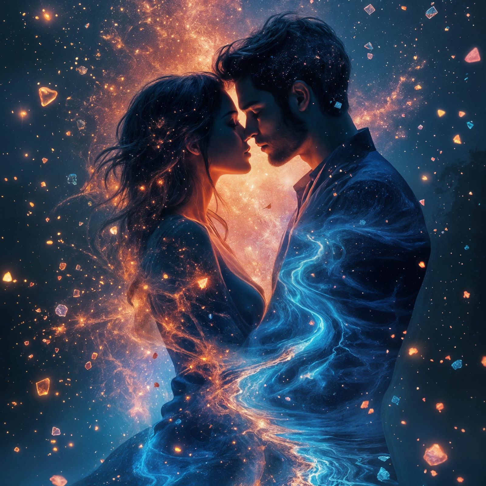 Lovers Embrace in Crystalline Cinematic Style