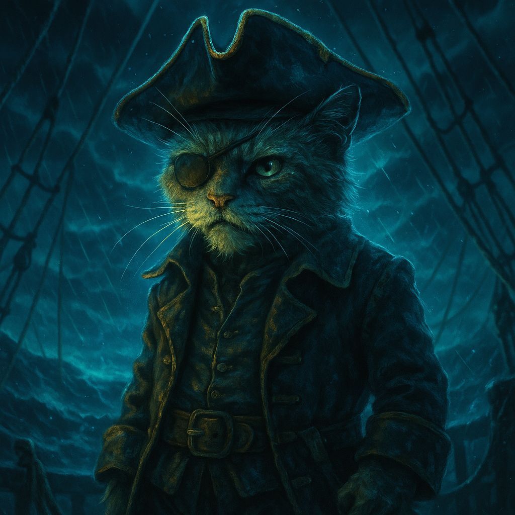 Bioluminescent Pirate Cat: Ethereal AI Art