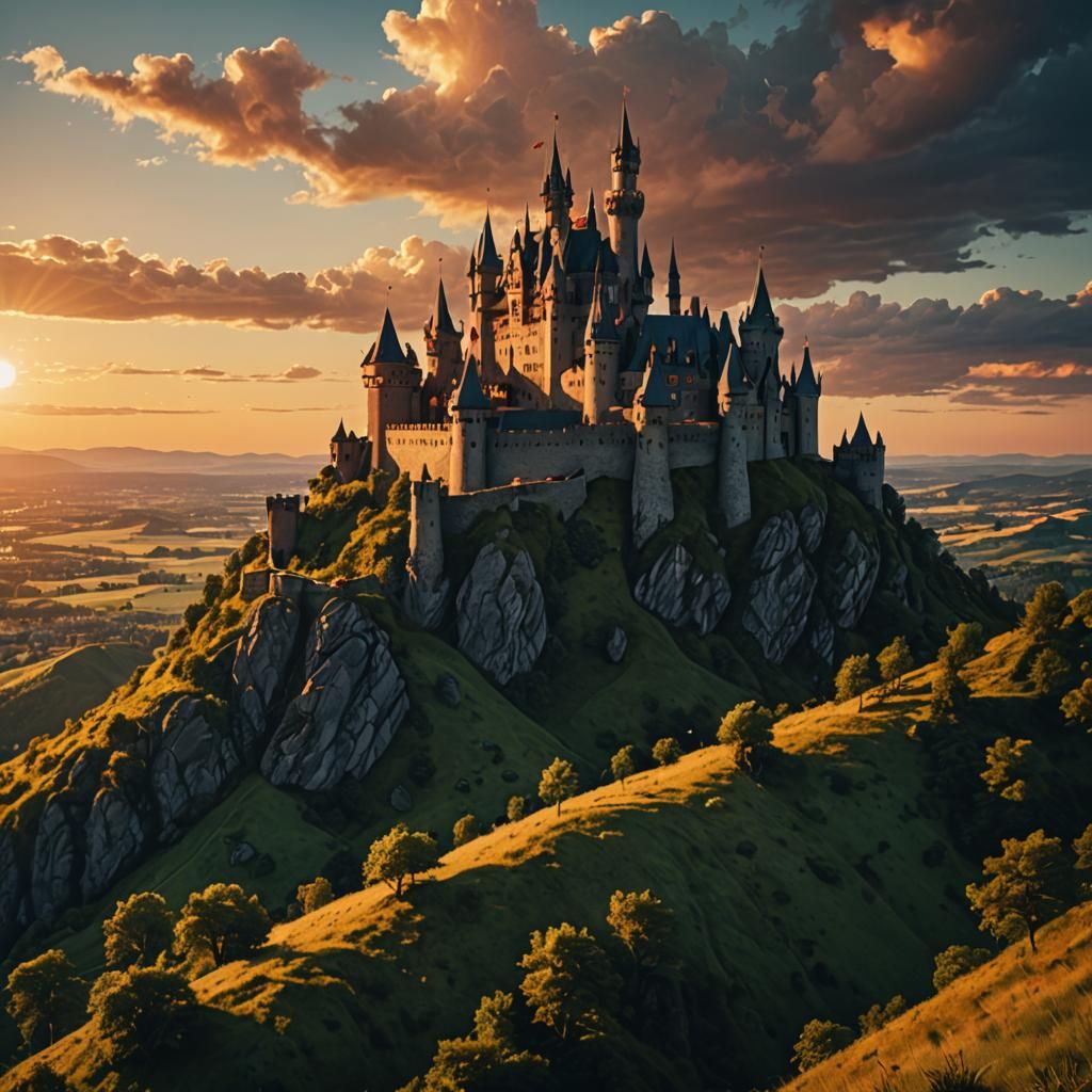Ethereal Sunset Castle on a Hill