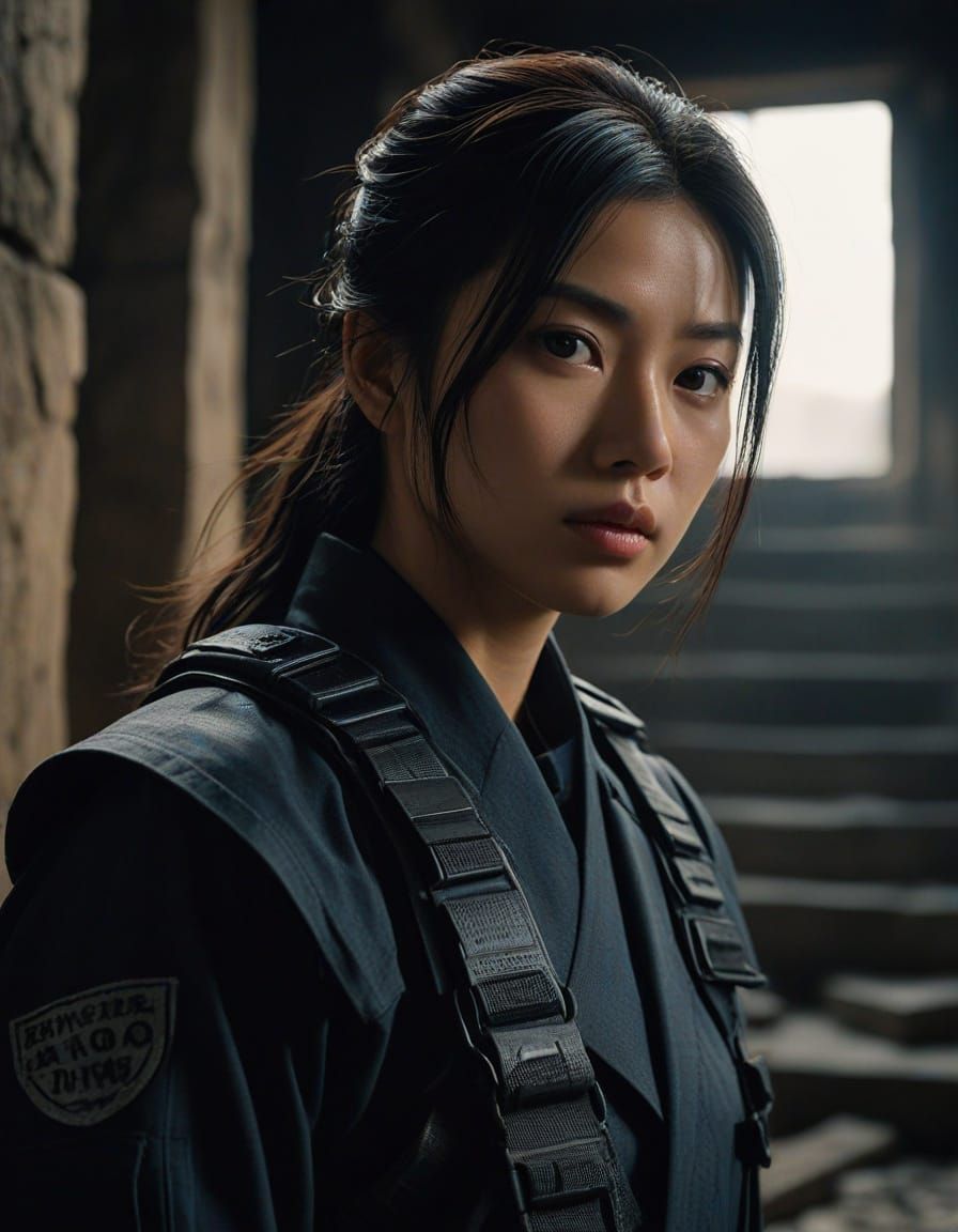 Cinematic Young Heroine in Ruins