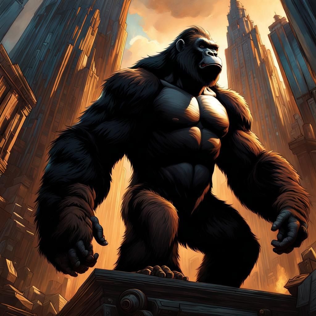King kong in brown-black fur poised for action, head and shoulders portrait, 8k resolution concept art portrait by Greg...