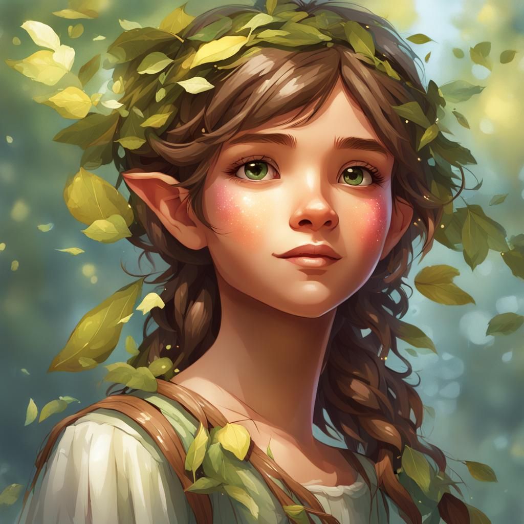 Whimsical Girl in Leafy Foliage, Inspired by Art Nouveau