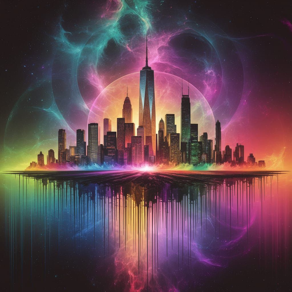 Vibrant Cityscape Melting into Color in Astral Style