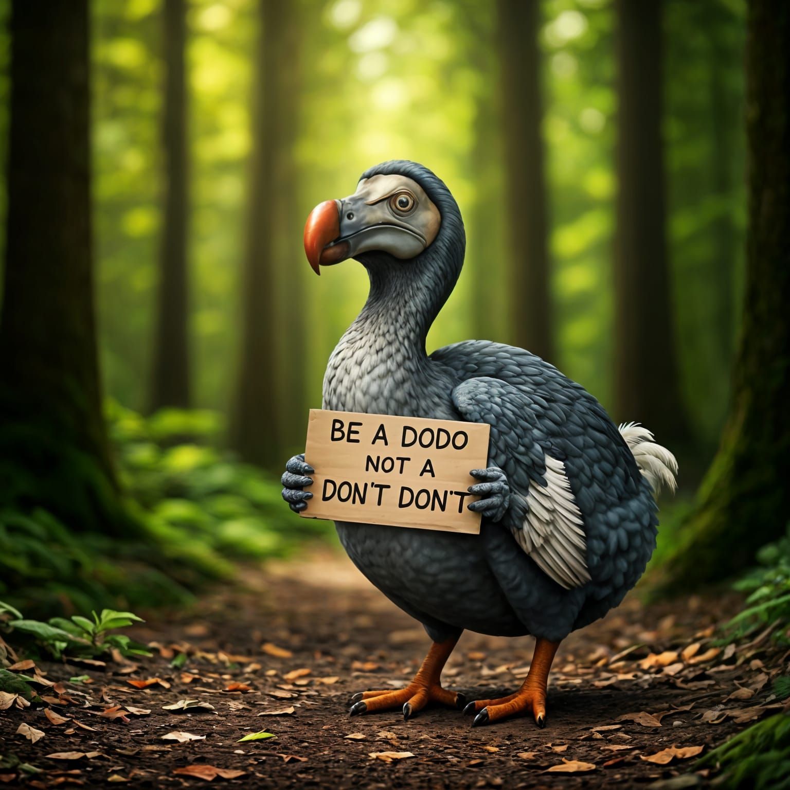 A Dodo Bird Embracing Its Unique Nature in a Forest