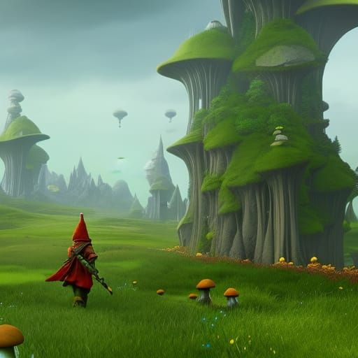 Enchanted Gnome Embarks on a Whimsical Journey Through a Vas...
