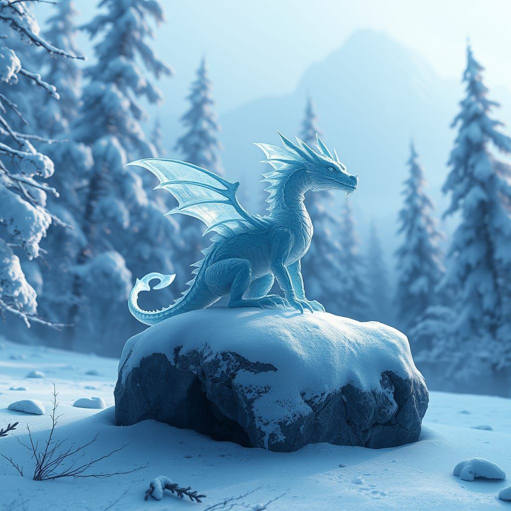 Crystal Dragon Perched on a Frosty Peak