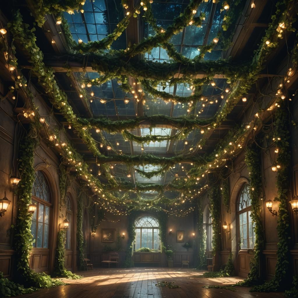 Ethereal Dreamscape with Tangled Vines and Floating Fairy Li...