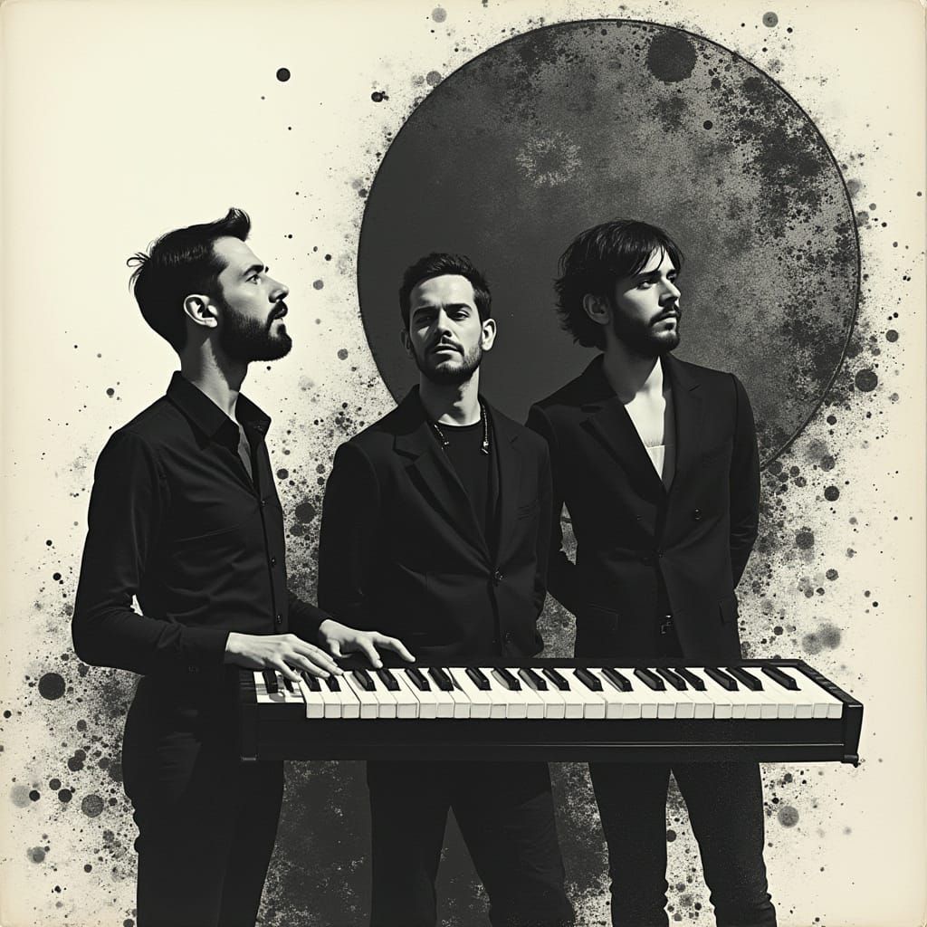 Monochromatic Keyboard Band in Dramatic Vinyl Record Sleeve