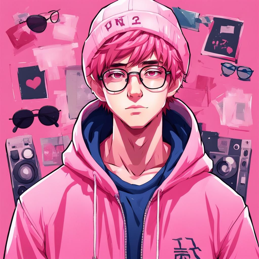Adorable Anime Boy Sweats in a Sea of Pink