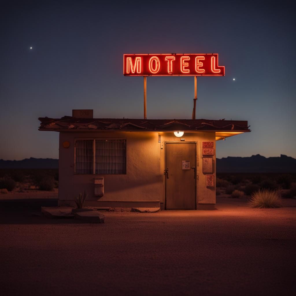 Creepy Desert Motel at Night in Professional Photography Sty...