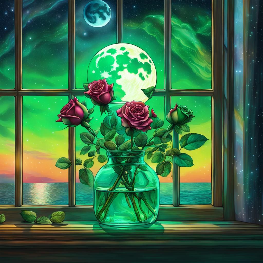 Surreal Cosmic Florals Under the Full Moon