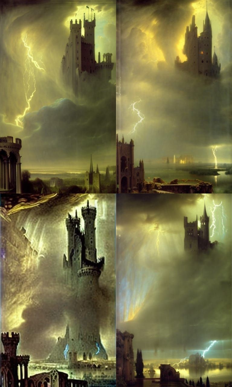 Epic Gothic Castle in Romantic Stormy Twilight as Concept Ar...