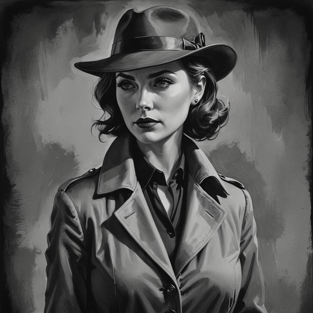 Mysterious Noir Detective in Black and White
