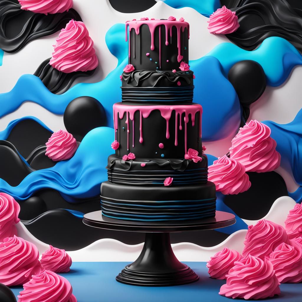 Intricately Detailed, 3-Tier Cake in Neon, Black, and Blue