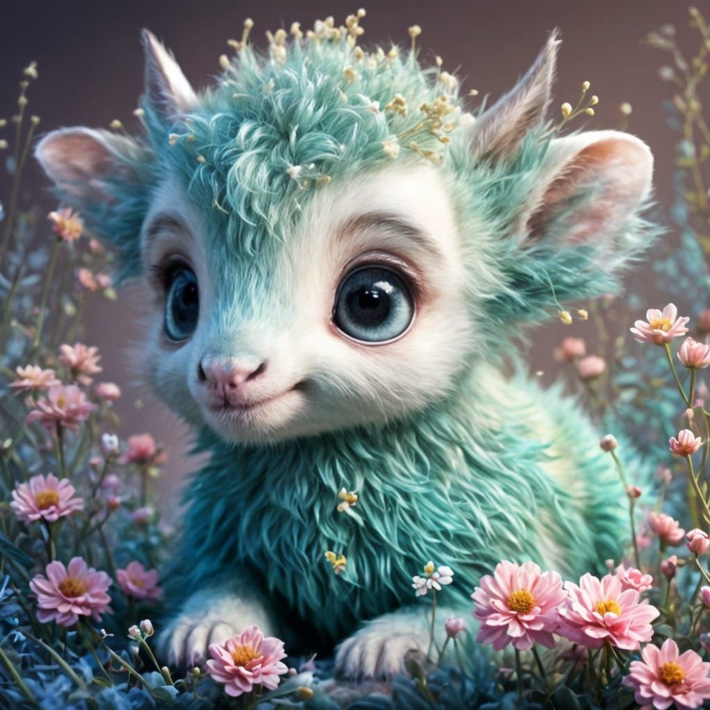 Soft-Bodied Baby Animals in Whimsical Fantasy Scene