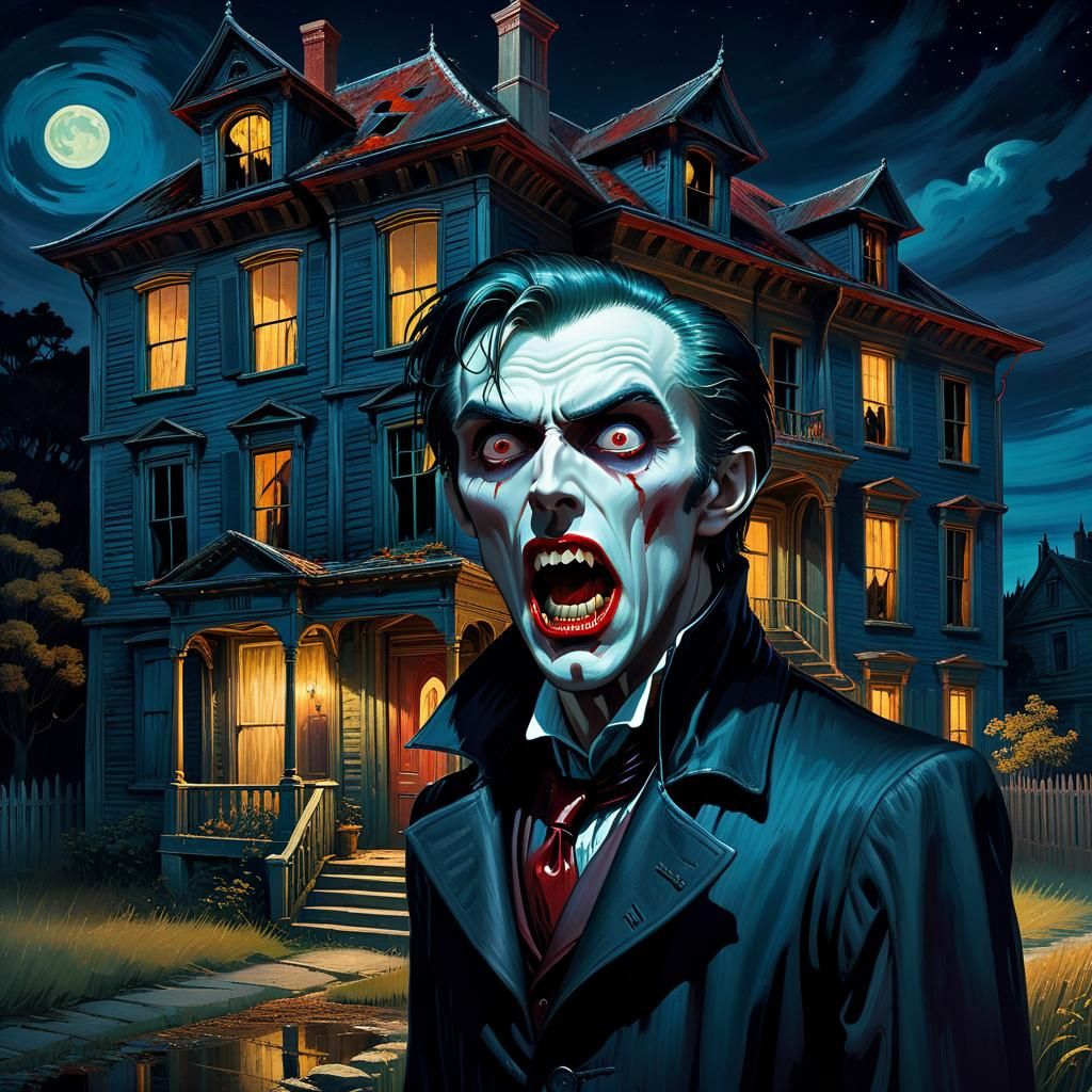 Ethereal Vampire Watches Traveler in an Abandoned House at N...