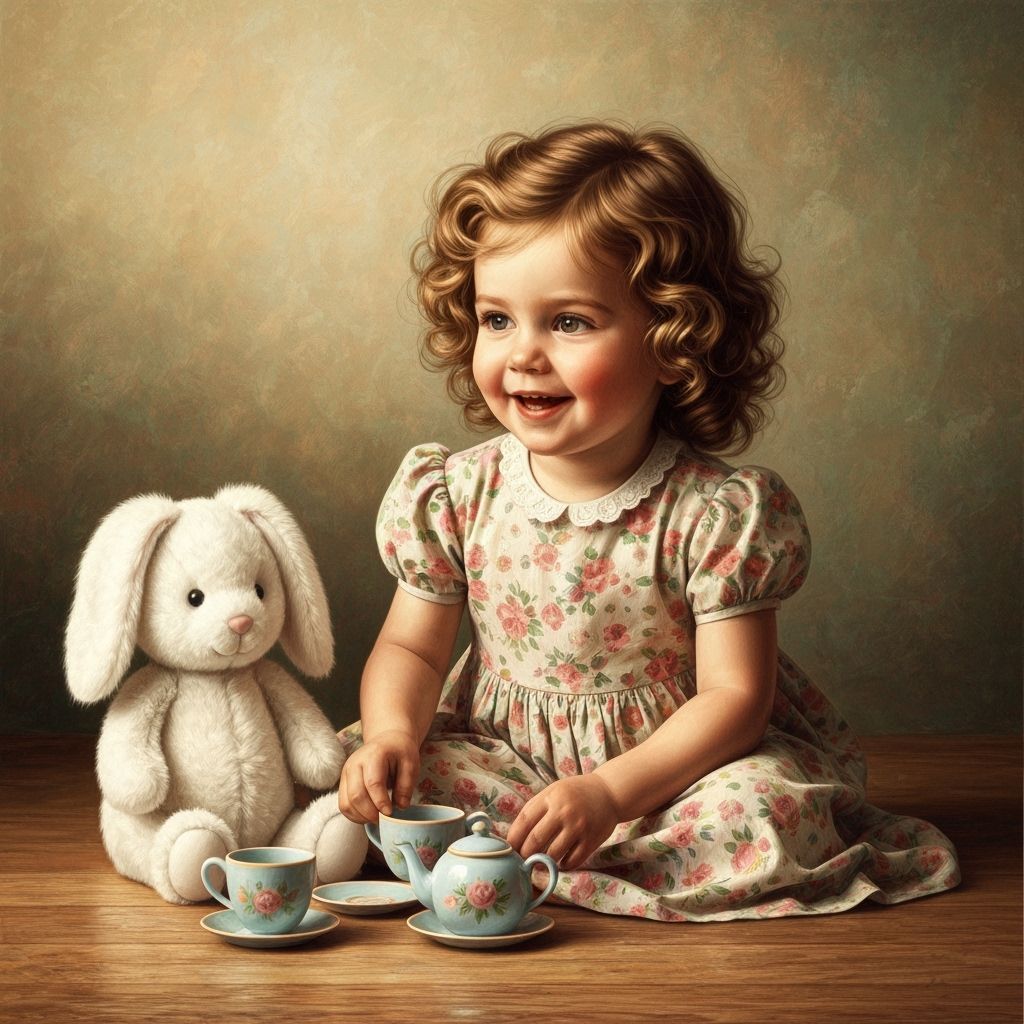 Little Girl's Vintage Tea Party with Bunny