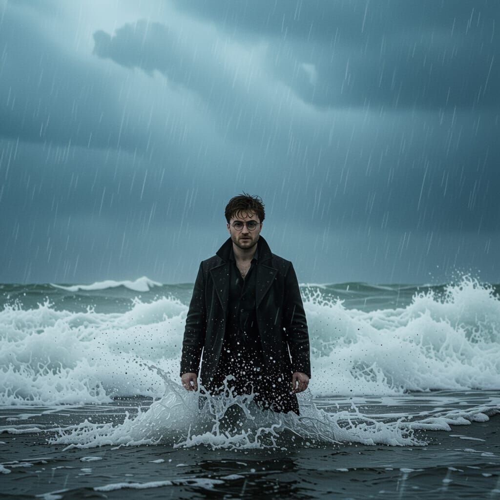 Man Battles Storm in Cinematic Film Style